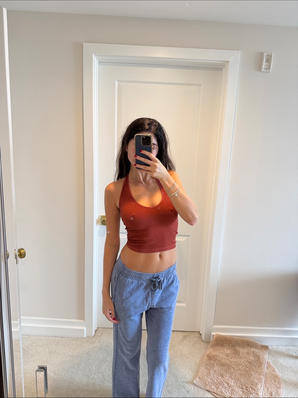 Rust Ribbed Scoop Tank Top - Picture 2 of 6